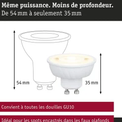 Standard 230 V Réflecteur LED GU10 Flat 37mm 3x550lm 3x4,9W 2700K Blanc signal