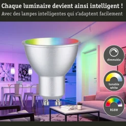 Standard 230 V Smart Home Zigbee 3.0 Réflecteur LED GU10 350lm 4,8W RGBW+ gradable Chrome mat