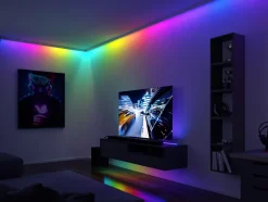 Strip LED intégré dimmable autocollant Dynamic Rainbow RGB Paulmann 4W blanc mat L.1,5m x H.0,2x P.0,2cm