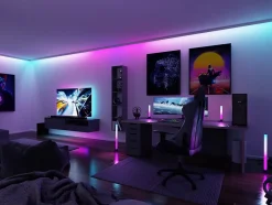 Strip LED intégré dimmable autocollant Dynamic Rainbow RGB Paulmann 4W blanc mat L.1,5m x H.0,2x P.0,2cm