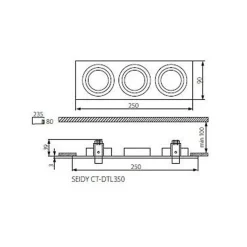 Support Spot Encastrable GU5.3 MR16 3 x 50W IP20 90mmx250mm