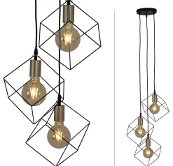 Suspension 3 flammes CANTO métal noir et or douilles E27 pour salle à manger salon couloir bureau 39x39cm
