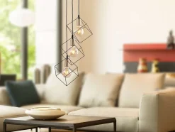 Suspension 3 flammes CANTO métal noir et or douilles E27 pour salle à manger salon couloir bureau 39x39cm