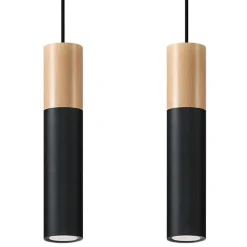 Suspension 2 Lampes Bois Noir pour Ampoules GU10 - SILAMP