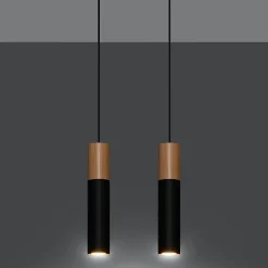 Suspension 2 Lampes Bois Noir pour Ampoules GU10 - SILAMP