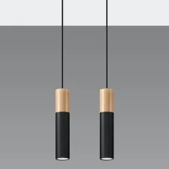 Suspension 2 Lampes Bois Noir pour Ampoules GU10 - SILAMP