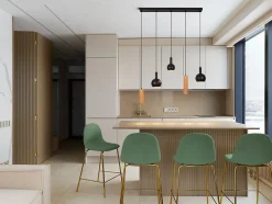 Suspension 5 lampes CUSCO moderne en metal noir hauteur 150 cm dimensions 95x15 cm douille GU10