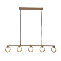 Suspension 5 lampes DONIKA style scandinave 116x12 cm metal et verre brun hauteur 150 cm douille G9