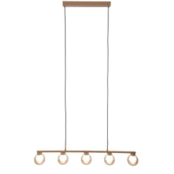 Suspension 5 lampes DONIKA style scandinave 116x12 cm metal et verre brun hauteur 150 cm douille G9