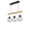 Suspension 3 lampes en bois d'eucalyptus et métal noir - Abby