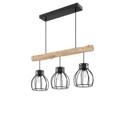Suspension 3 lampes en bois d'eucalyptus et métal noir - Abby