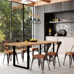 Suspension 3 lampes en bois d'eucalyptus et métal noir - Abby