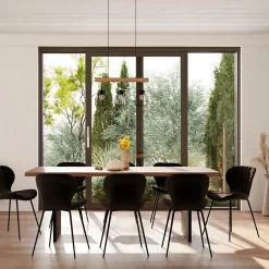 Suspension 3 lampes en bois d'eucalyptus et métal noir - Abby