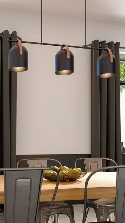 Suspension 3 lampes Hayott noir E27 15W IP20 L.75 x H.120 cm