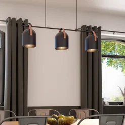 Suspension 3 lampes Hayott noir E27 15W IP20 L.75 x H.120 cm