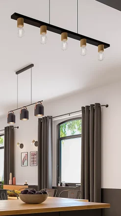 Suspension 3 lampes Hayott noir E27 15W IP20 L.75 x H.120 cm