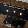 Suspension 3 lampes noir et effet bois E27 28W L.77 x 110 cm GoodHome Hornero