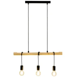 Suspension 3 lampes noir et effet bois E27 28W L.77 x 110 cm GoodHome Hornero
