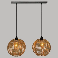 Suspension 2 lampes Rana en métal & jonc de mer D50cm - Atmosphera