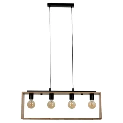 Suspension 4 lampes rectangle noir et effet bois E27 28W L.77 x 110 cm GoodHome Dunlin