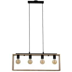 Suspension 4 lampes rectangle noir et effet bois E27 28W L.77 x 110 cm GoodHome Dunlin