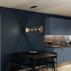 Suspension 4 lampes rectangle noir et effet bois E27 28W L.77 x 110 cm GoodHome Dunlin