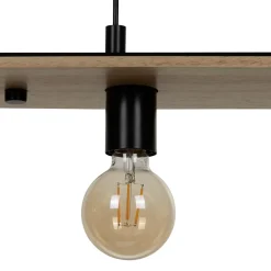 Suspension 4 lampes rectangle noir et effet bois E27 28W L.77 x 110 cm GoodHome Dunlin