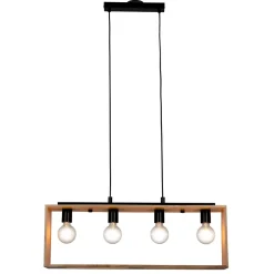 Suspension 4 lampes rectangle noir et effet bois E27 28W L.77 x 110 cm GoodHome Dunlin