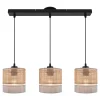 Suspension 3 lampes rotin et métal noir E27 15W H.110cm GoodHome Conebill