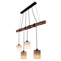 Suspension 4 pièces MALTA metal bois abat-jour textile gris blanc douille E27 pour salon bureau ou table de nuit