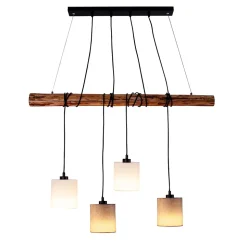 Suspension 4 pièces MALTA metal bois abat-jour textile gris blanc douille E27 pour salon bureau ou table de nuit