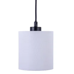 Suspension 4 pièces MALTA metal bois abat-jour textile gris blanc douille E27 pour salon bureau ou table de nuit