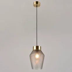 Suspension Acerola verre sculpté IP20 E27 60W H.28 x Ø19 cm fumé Corep