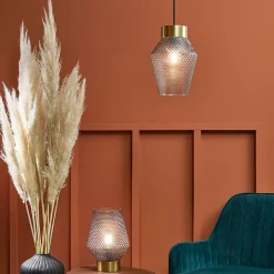 Suspension Acerola verre sculpté IP20 E27 60W H.28 x Ø19 cm fumé Corep