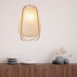Suspension Akemi IP20 E27 40W H.47 x Ø36 cm papier japonais, bambou, blanc Corep