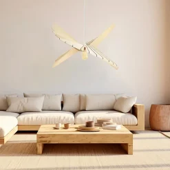 Suspension Albatros bois câble torsadé chanvre E27 60W IP44 Ø80 x H.193cm Atelier Loupiote