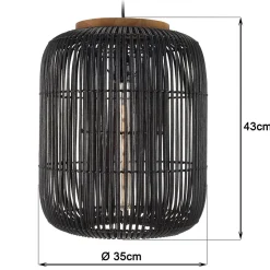 Suspension "allongée" 35x35cm en rotin couleur noire et teck
