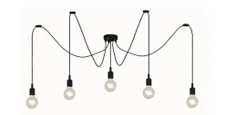 Suspension araignée filaire noir 5 lampes L.80cm E27 Seynave