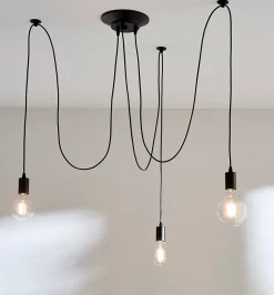 Suspension araignée filaire noir 3 lampes L.80cm E27 Seynave