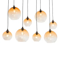 Suspension Art Déco bronze foncé avec verre ambre 8 lumières - Sandra