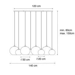 Suspension Art Déco bronze foncé avec verre ambre 8 lumières - Sandra