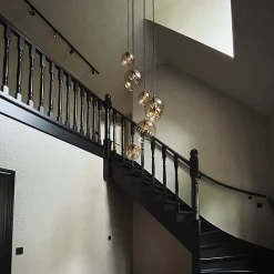 Suspension Art Déco bronze foncé avec verre ambré 7 lumières - Sandra