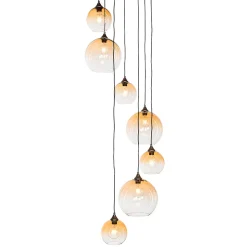 Suspension Art Déco bronze foncé avec verre ambré 7 lumières - Sandra
