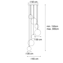 Suspension Art Déco bronze foncé avec verre ambré 7 lumières - Sandra