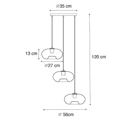 Suspension Art Déco dorée avec verre rond 3 lumières - Ayesha