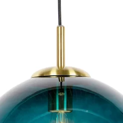 Suspension Art Déco en laiton avec verre bleu océan 33 cm - Pallon