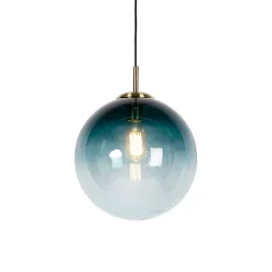 Suspension Art Déco en laiton avec verre bleu océan 33 cm - Pallon