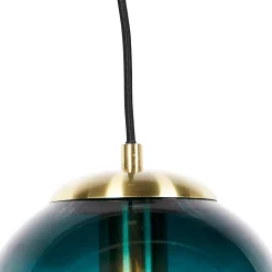 Suspension Art déco en laiton avec verre bleu océan 20 cm - Pallon