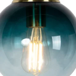 Suspension Art déco en laiton avec verre bleu océan 20 cm - Pallon
