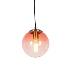 Suspension Art Déco en laiton avec verre rose 20 cm - Pallon
